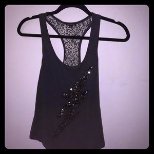 Express lighting bolt tank top with lace back